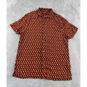 Express Mens Geometric Triangle Print Button Down Shirt Orange Red Retro Size M
